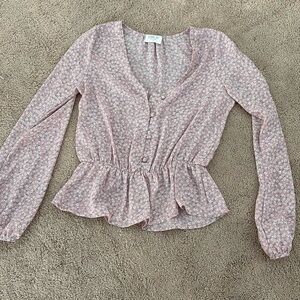 Sienna Sky Pink Floral Blouse, Long Sleeve Size Small